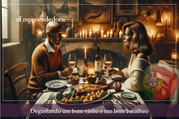 Degustando um bom vinho e um bom bacalhau