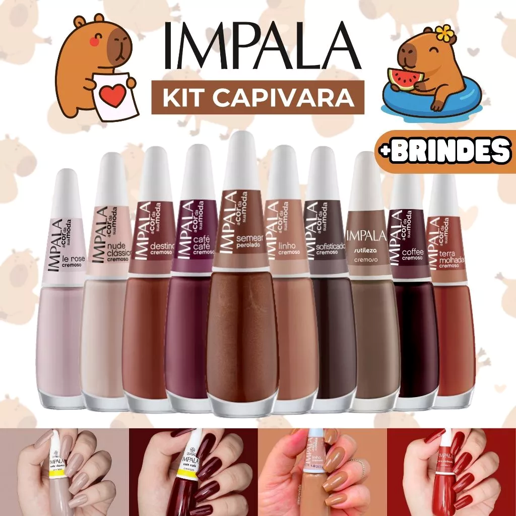 aE - Kit 10 Esmaltes Impala Marrom Nude Esmalte Capivara Atacado