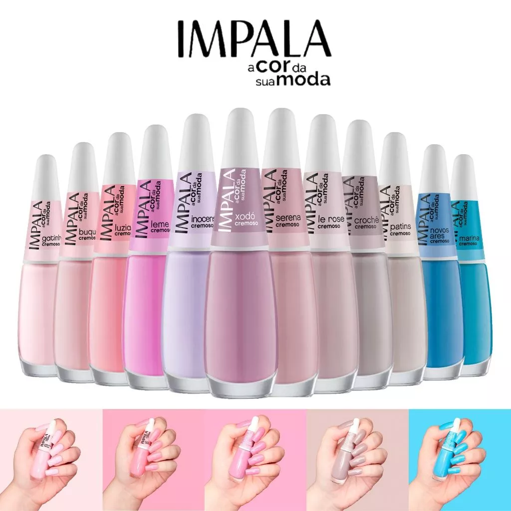 aE - Kit 12 Esmalte Impala Tons Pasteis Rosa e Verde Cremoso Esmaltes
