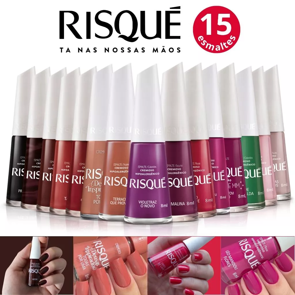 aE - Kit 15 Esmaltes Risque Atacado Cores Tons Quentes Vermelho Laranja Roxo