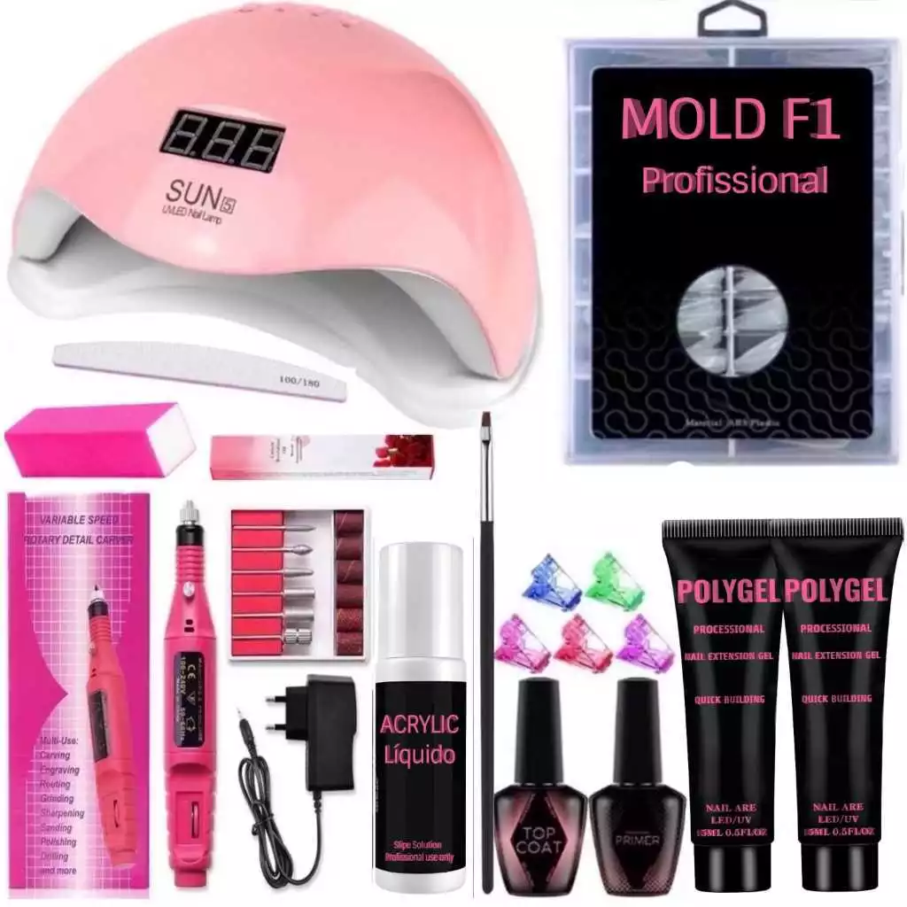 aE - Kit Manicure Alongamento De Unhas Gel Polygel Lixadeira Caneta Oleo Hidratante Cabine De Unha Estufa Led UV Sun 5