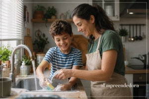 Filho participativo cresce homem competente
