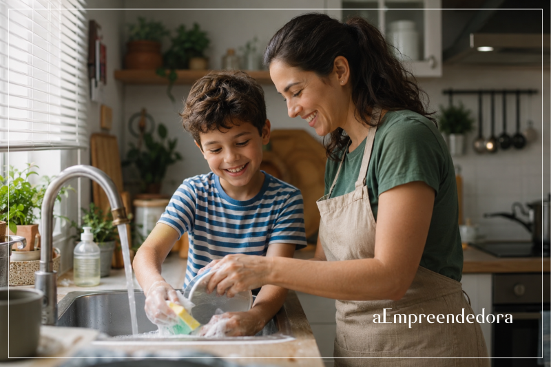 Filho participativo cresce homem competente